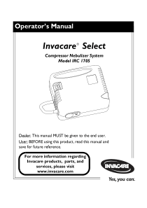 Invacare Select Nebulizer - User manual