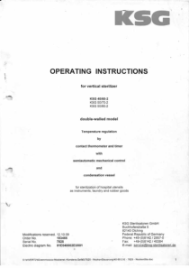 KSG 40-60-2, 50-70-2, 50-80-2 Vertical Autoclave - User and service manual