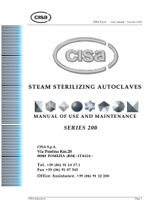 Cisa 200 Autoclave - User and service manual