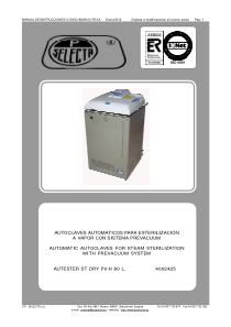 Selecta Autester ST Dry PV-II 80 Autoclave - Service and user manual