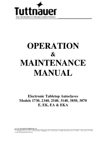 Tuttnauer E-Series Autoclave - User and maintenance manual (Rev.K)