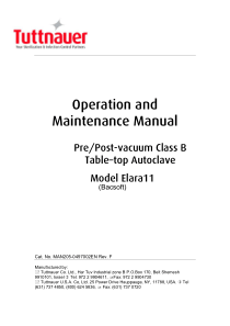 Tuttnauer Elara11 Autoclave - User and maintenance manual (Rev.F)