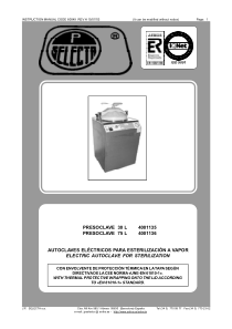 Selecta Presoclave 30, 75 Autoclave - Service and user manual