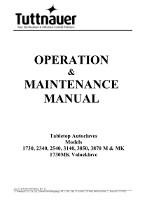Tuttnauer M, MK-Series Autoclave - User and maintenance manual
