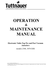 Tuttnauer EHS-Series Autoclave - User and maintenance manual