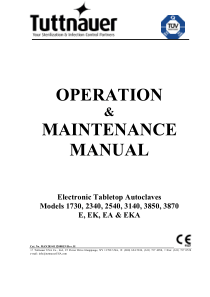 Tuttnauer E-Series Autoclave - User and maintenance manual (Rev.H)