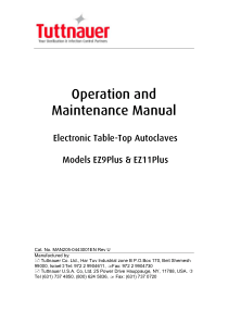 Tuttnauer EZ-Series Autoclave - User and maintenance manual (Rev.U)