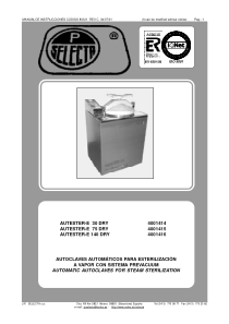 Selecta Autester E 30, 75, 140 Autoclave - Service and user manual