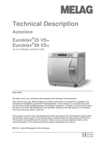 Melag Euroklav 23,29VS+ Autoclave - Technical description
