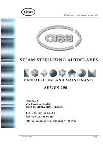 Cisa 200 Autoclave - User and service manual