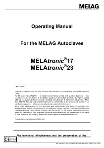 Melag MelaTronic 17, 23 Autoclave - User manual