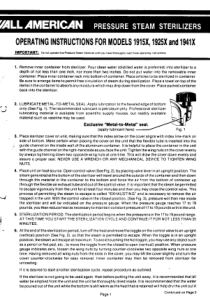 All American 1915X, 1925X, 1941X Steam Sterilizer - User manual