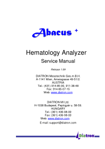 Abacus Plus Hematology Analyzer - Service manual
