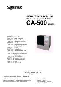 Sysmex CA-500 Blood Coadulation Analyzer - Instruction manual