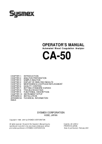Sysmex CA-50 Blood Coadulation Analyzer - User manual