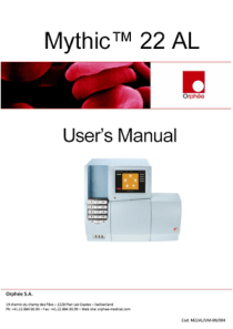 Orphee Mythic 22-AL Hematology Analyzer - User manual