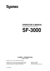 Sysmex SF-3000 Hematology Analyzer - Instruction manual
