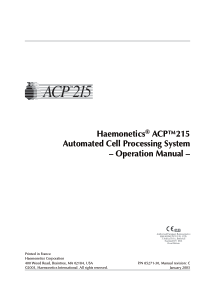 Haemonetics ACP-215 Analyzer - User manual