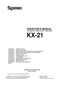 Sysmex KX-21 Hematology Analyzer - Instruction manual