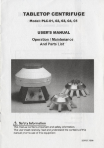 Eickemeyer PLC Centrifuge - User and service manual