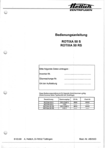 Hettich Rotixa 50 Centrifuge - User manual (ger)