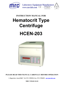 MRC HCEN-203 Hematocrit Centrifuge - Use manual