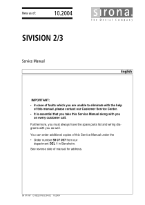 Sirona Sivision 2,3 Dental Unit - Service manual