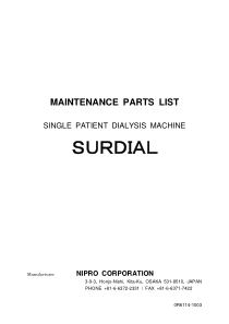 Nipro Surdial Dialysis Machine - Maintenance part list