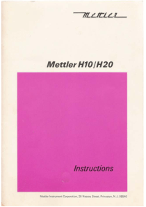 Mettler H10, H20 Balance - User manual