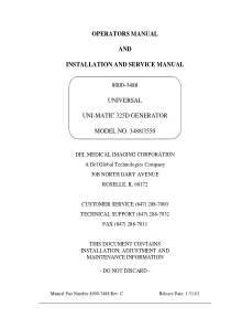 Del Uni-Matic 325D X-Ray Generator - User and service manual