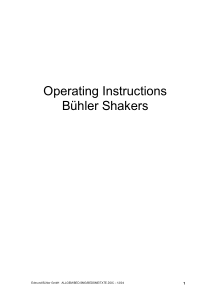 Bühler Shakers - User manual