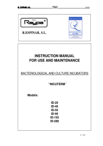Raypa ID Culture Incubator - User manual
