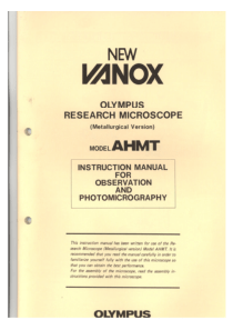 Olympus Vanox AHMT Instruction Manual for Observation & Microphotography