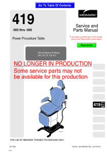 Midark 419 Examination Chair - Service manual