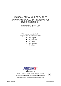 Mizuho Osi Jackson 5927, 5943 Operating Table - User manual