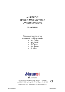 Mizuho Osi Allegro 6800 Operating Table - User manual