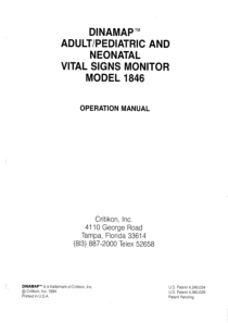 Critikon Dinamap 1846 - User Manual