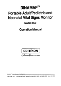 Critikon Dinamap 8100 - User manual