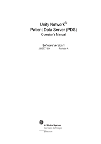GE Unity Network Patient Data Server - User manual