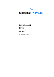 Lambda Physik OPTex Excimer Laser - Service manual