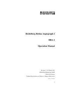 Heidelberg HRA 2 Retina Angiograph - Operation manual