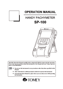 Tomey SP-100 Pachymeter - User manual