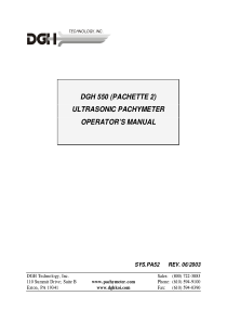 DGH 550 Ultrasonic Pachymeter - User manual