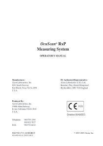 Alcon OcuScan RxP Ophthamic Ultrasound System - User manual