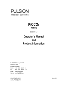 Pulsion PiCCO2 Invasive Monitor - User manual