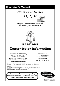 Invacare Platinum XL, 5, 10 Oxygen Concentrator - User manual