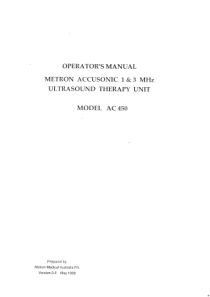 Metron AC-450 Ultrasound Therapy Unit - User manual