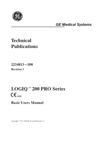 GE LOGIQ 200 Pro Ultrasound System - User manual